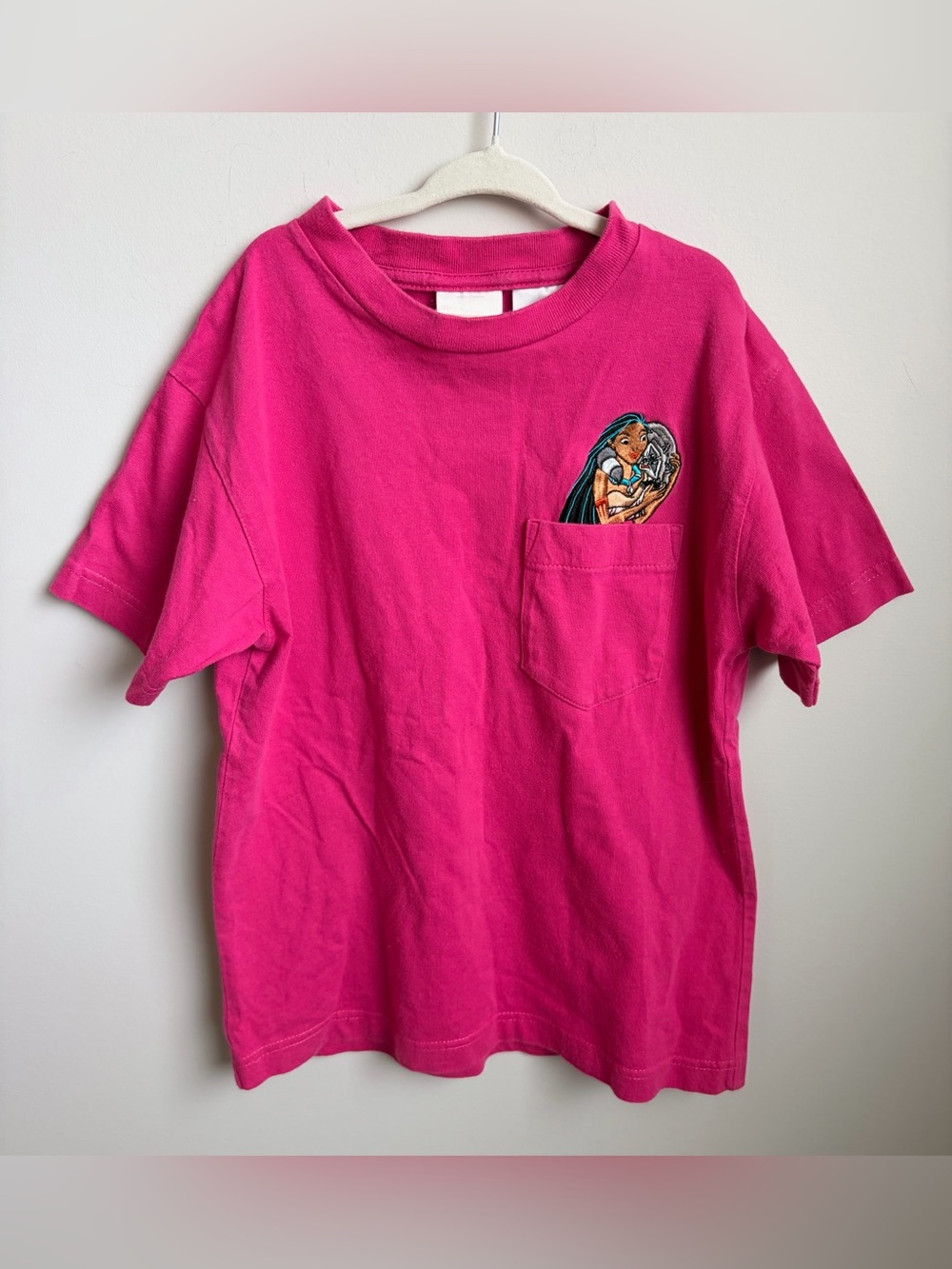 Disney Hot Pink Pocket Tee with Character Embroidery